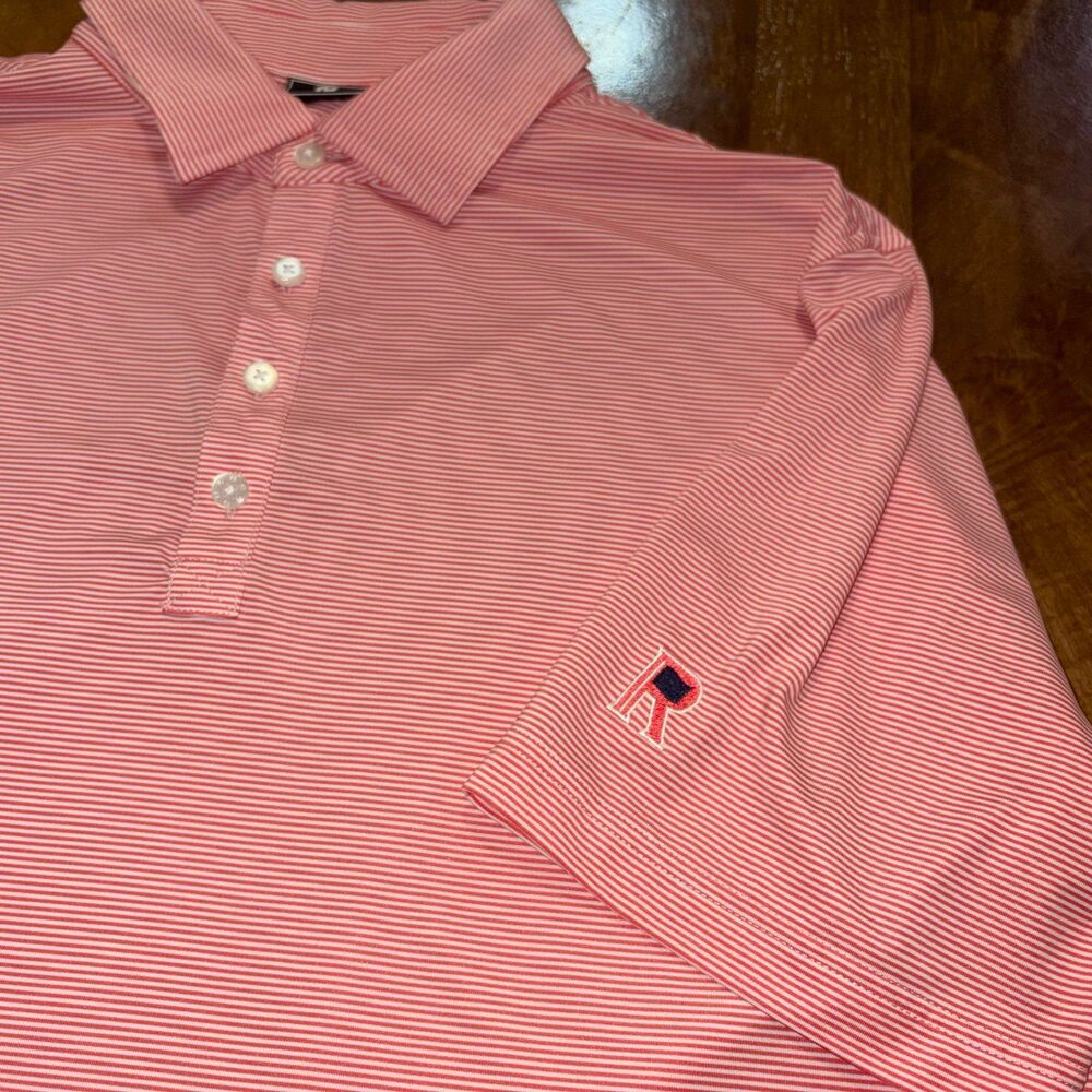 FootJoy Mens Pink Striped Golf Polo Shirt Large Short Sleeve Performance - Picture 5 of 7